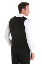 Regular Fit Black Knit Button Down Vest - SAYKI