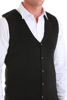 Regular Fit Black Knit Button Down Vest - SAYKI