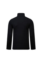 Regular fit black quarter-zip mock neck sweatshirt in smooth solid fabric with long sleeves and a turtleneck design