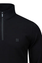 Regular fit black half-zip fleece jacket with mock neck and subtle chest logo for casual wear