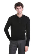 Regular Fit Black Rayon Polo Sweater