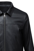 Regular Fit Black Shirt Collar 100% Leather Coat - SAYKI