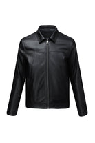 Regular Fit Black Shirt Collar 100% Leather Coat - SAYKI