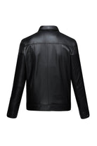 Regular Fit Black Shirt Collar 100% Leather Coat - SAYKI