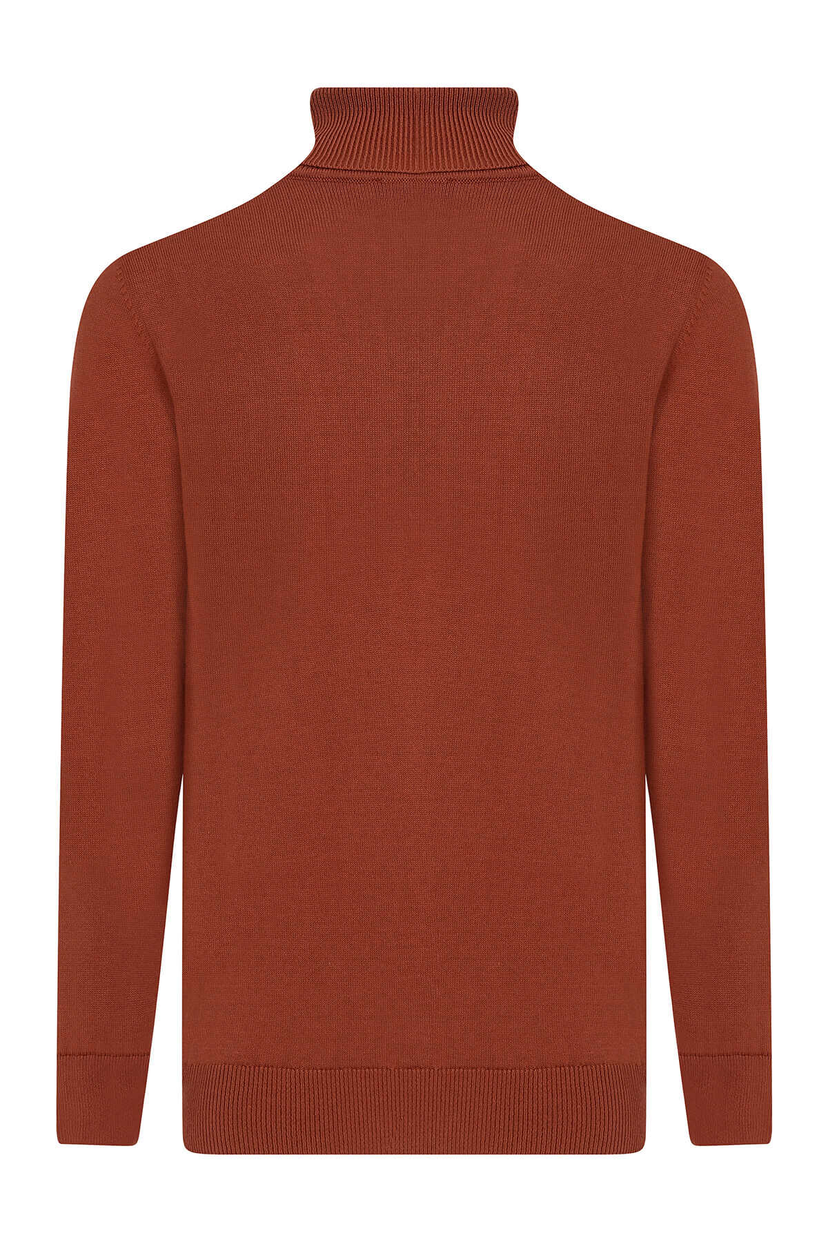Regular Fit Brick Cotton Blend Turtleneck Sweater - SAYKI