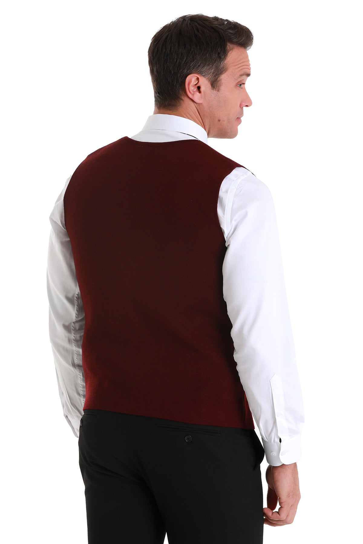 Regular Fit Burgundy Knit Button Down Vest - SAYKI