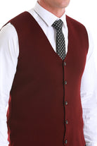 Regular Fit Burgundy Knit Button Down Vest - SAYKI