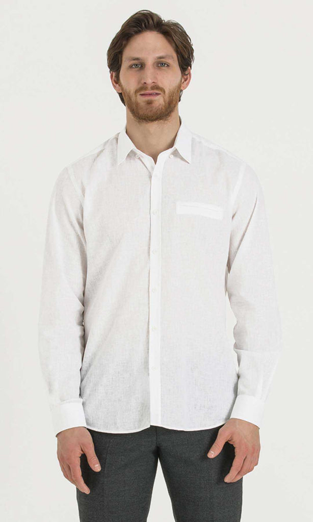 Regular Fit Button Down Long Sleeve Plain Cotton Blend Light