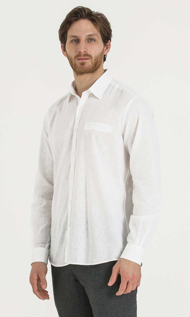 Regular Fit Button Down Long Sleeve Plain Cotton Blend Light