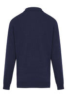 Regular Fit Cable Knit Cotton Blend Navy Polo Sweater