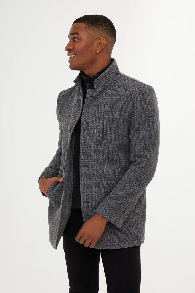 Regular Fit Cachet Manhattan Stand Collar Wool Blend Gray