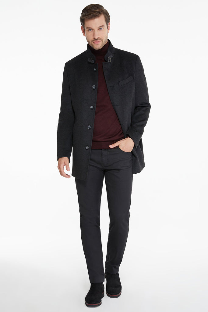 Regular Fit Cachet Monterey Stand Collar Charcoal Coat