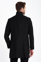 Regular Fit Cachet Stand Collar Black Overcoat - SAYKI
