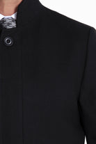 Regular Fit Cachet Stand Collar Black Overcoat - SAYKI
