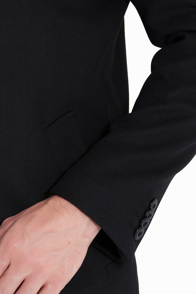 Regular Fit Cachet Stand Collar Black Overcoat - MIB