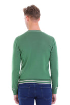 Regular Fit Contrast Ribbed Trim Green Crewneck Sweater