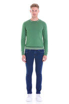 Regular Fit Contrast Ribbed Trim Green Crewneck Sweater