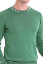 Regular Fit Contrast Ribbed Trim Green Crewneck Sweater