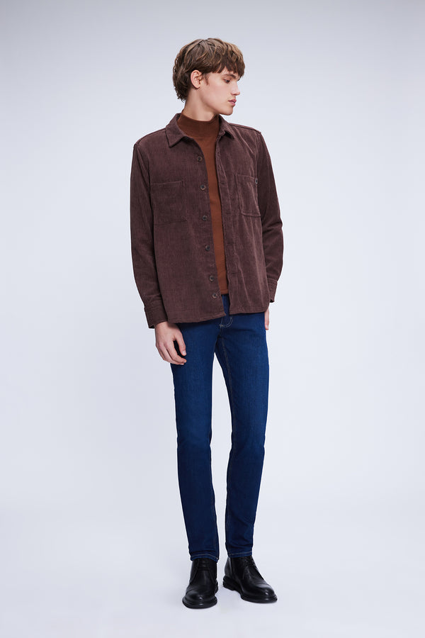 Regular Fit Corduroy Shacket Brown Casual Shirt - SAYKI