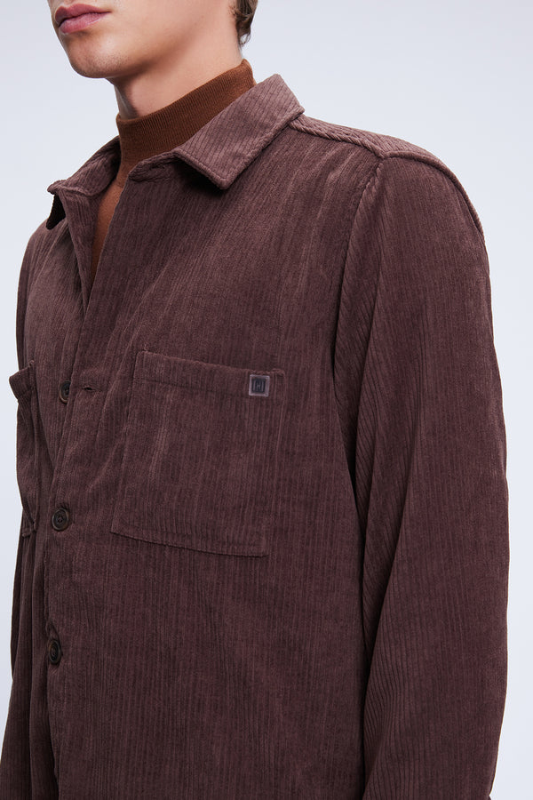 Regular Fit Corduroy Shacket Brown Casual Shirt - SAYKI