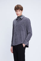 Regular Fit Corduroy Shacket Gray Casual Shirt - SAYKI