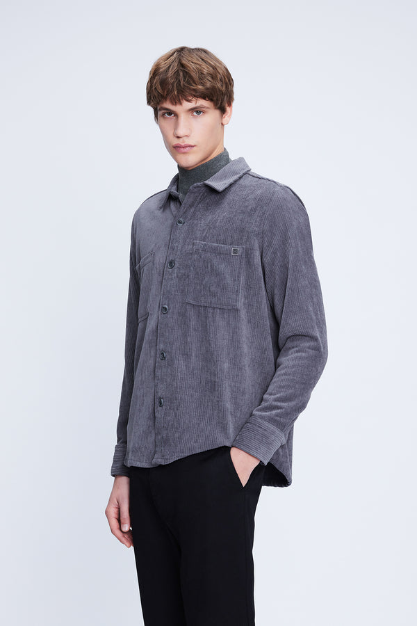 Regular Fit Corduroy Shacket Gray Casual Shirt - SAYKI