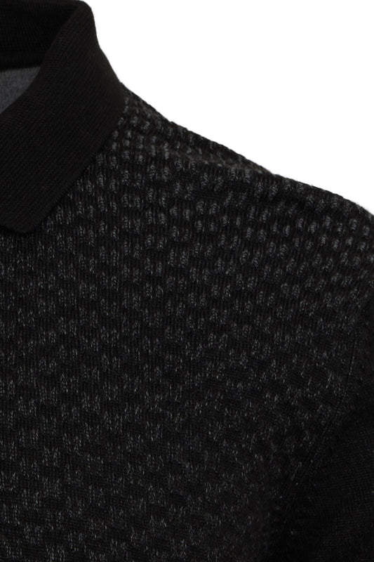 Regular Fit Cotton Blend Black Gray Polo Sweater SAYKI