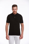 Regular Fit Cotton Blend Black Jacquard Polo T-Shirt