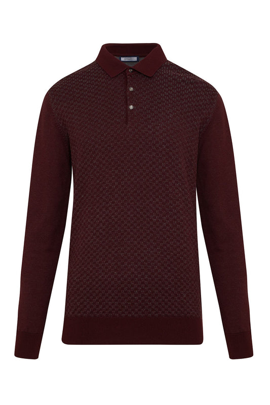 Regular Fit Cotton Blend Burgundy Gray Polo Sweater SAYKI