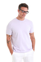 Regular Fit Cotton Blend Lilac Crewneck T-Shirt - SAYKI