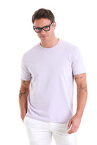 A sleek, light lavender cotton crewneck t-shirt with a minimalist design.