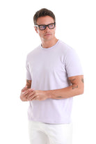 Regular Fit Cotton Blend Lilac Crewneck T-Shirt - SAYKI