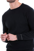 Regular Fit Cotton Blend Navy Crewneck Sweater - SAYKI