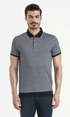 Regular Fit Cotton Blend Navy - White Polo T-Shirt - SAYKI