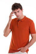 Regular Fit Cotton Blend Orange Jacquard Polo T-Shirt