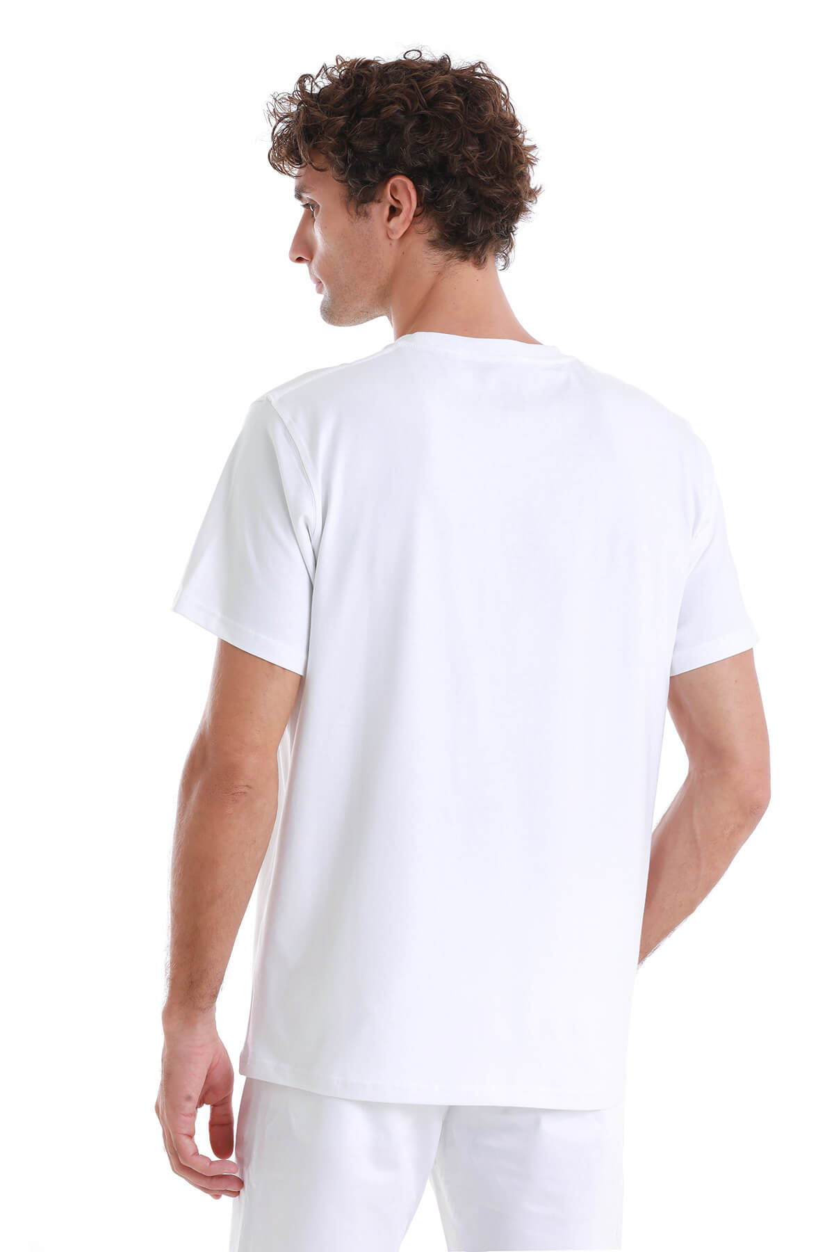 Regular Fit Cotton Blend White Crewneck T Shirt SAYKI