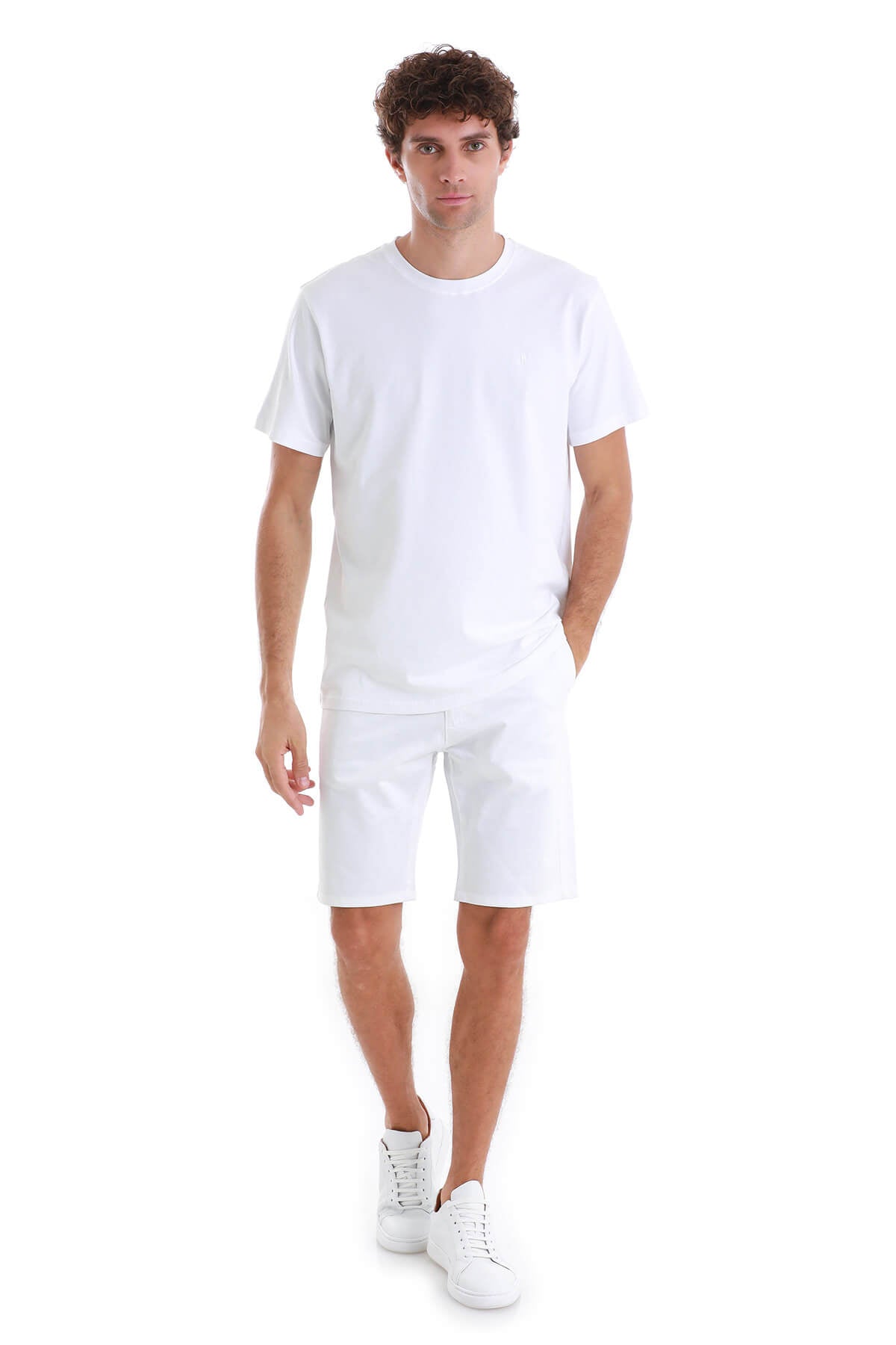Regular Fit Cotton Blend White Crewneck T Shirt SAYKI