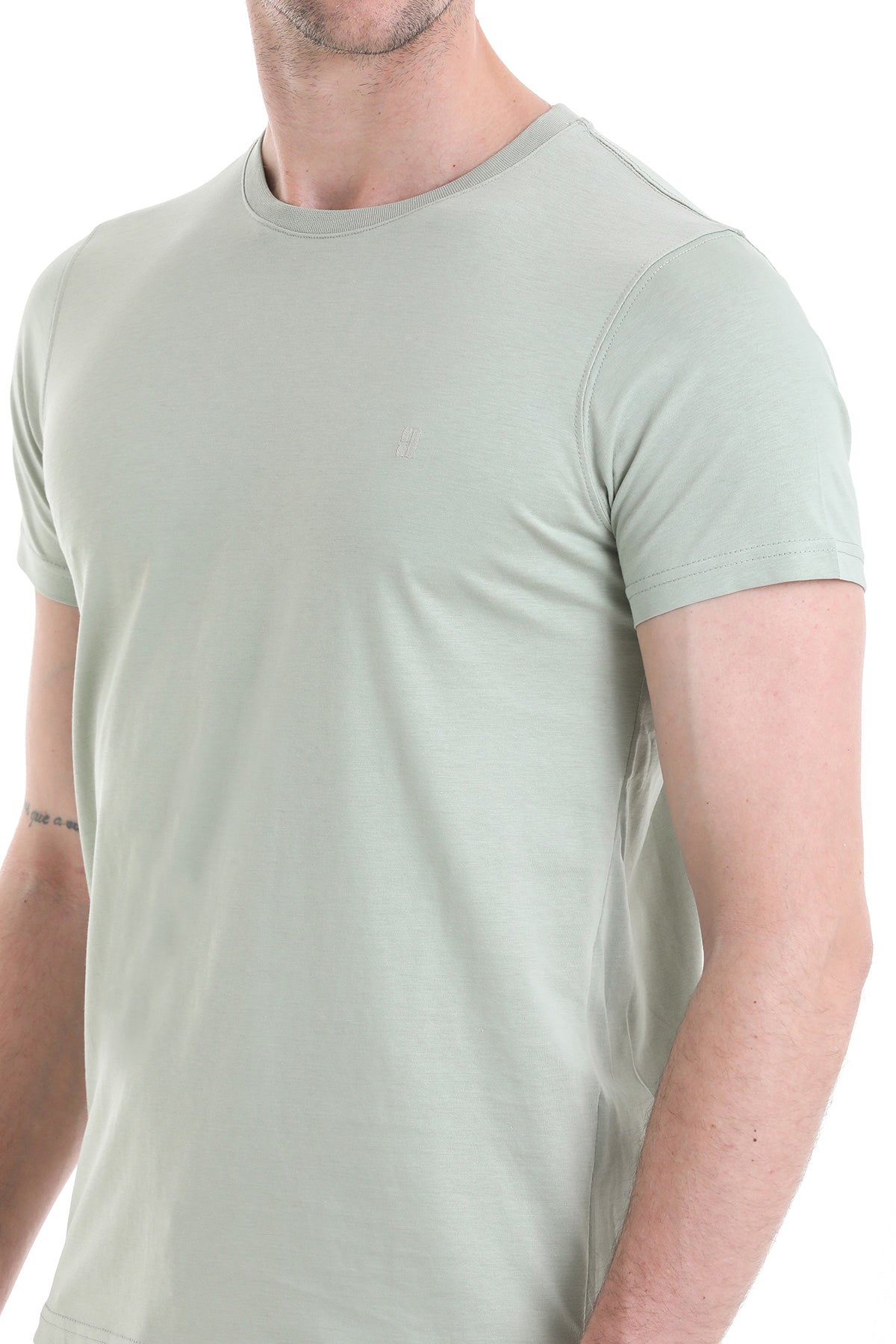 Regular Fit Cotton Green Crew Neck T-Shirt - SAYKI