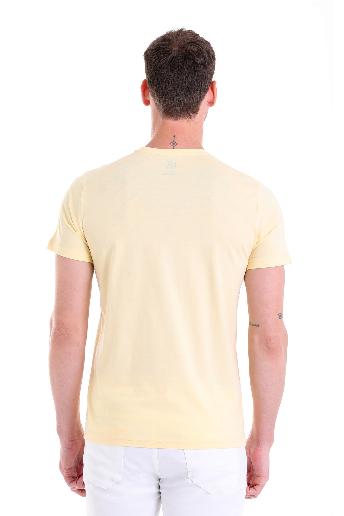 Regular Fit Cotton Light Yellow Crew Neck T-Shirt - SAYKI