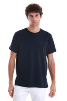 Regular Fit Cotton Navy Crewneck T-Shirt - SAYKI
