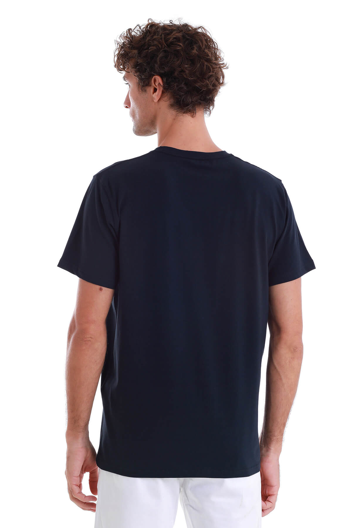 Regular Fit Cotton Navy Crewneck T-Shirt - SAYKI