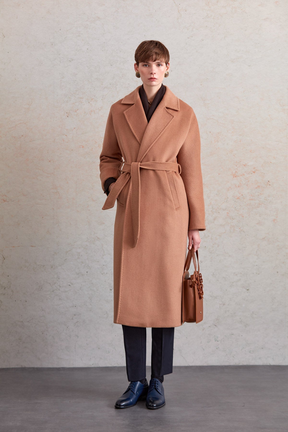Regular Fit Diana Plain Belted Wool Coat - MIB