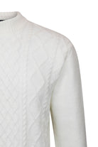 Regular Fit Ecru Cable Jacquard Knit Mock Neck Sweater