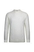 Regular Fit Ecru Cable Jacquard Knit Mock Neck Sweater