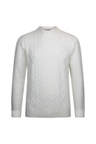 Regular Fit Ecru Cable Jacquard Knit Mock Neck Sweater
