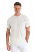 Regular Fit Ecru Linen-Blend Crewneck T-Shirt