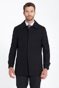 Regular Fit Flat Collar Wool Blend Black Coat