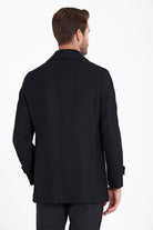 Regular Fit Flat Collar Wool Blend Black Coat - SAYKI