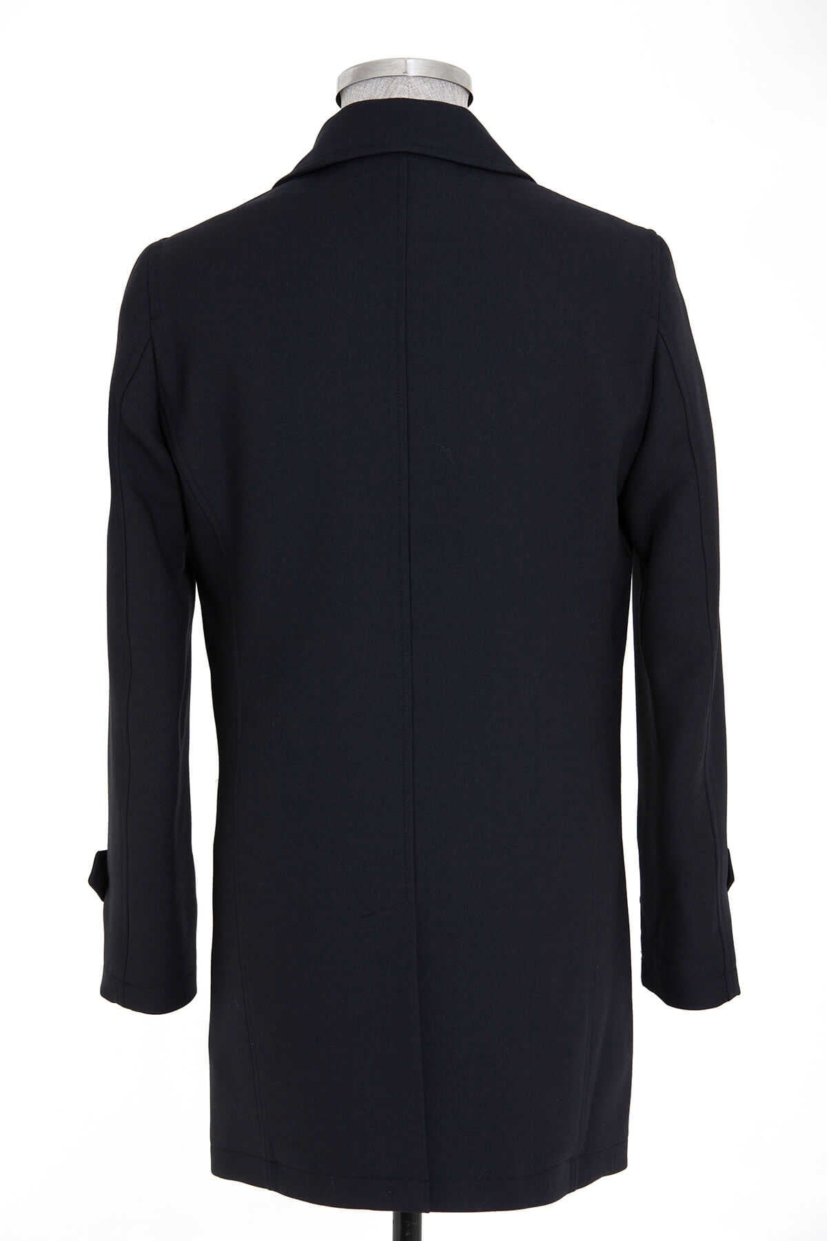 Regular Fit Flat Collar Wool Blend Black Overcoat - SAYKI