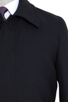 Regular Fit Flat Collar Wool Blend Black Overcoat - SAYKI